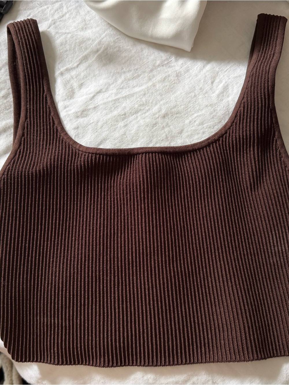 Babaton Ribbed Square Neck Crop Top in Brown